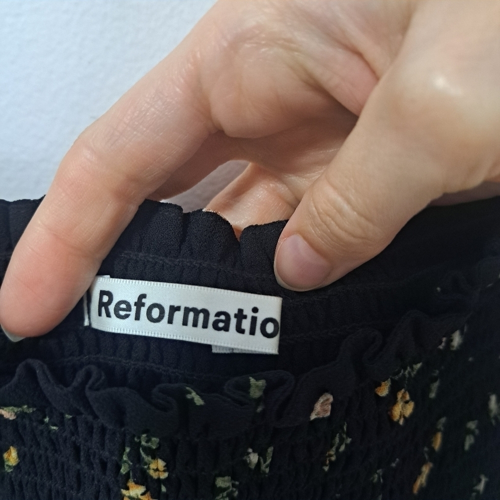 Reformation Venezia smocked bambina mini dress black floral print Small NWOT - Picture 5 of 7